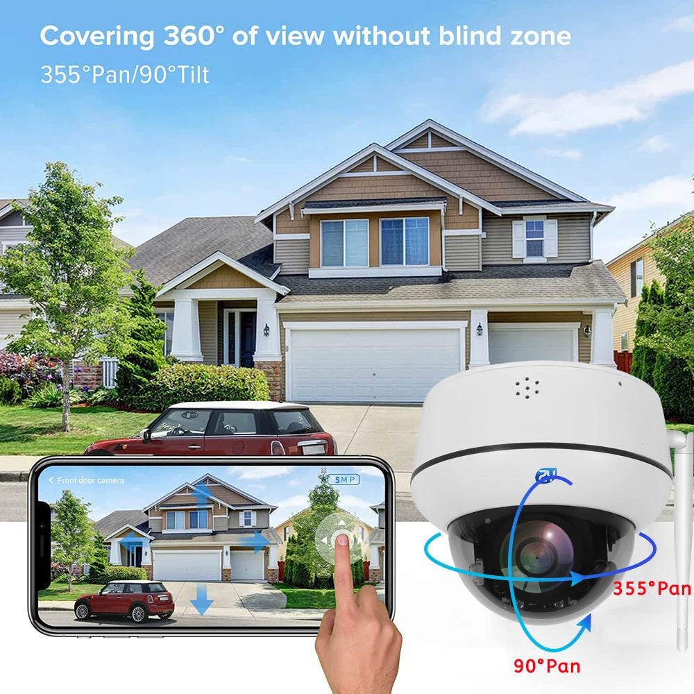 5MP Wifi Dome PTZ Camera 5X Optical Zoom IP Camera Humanoid Tracking Two-way Talk Wireless Home Security Surveillance Cameras