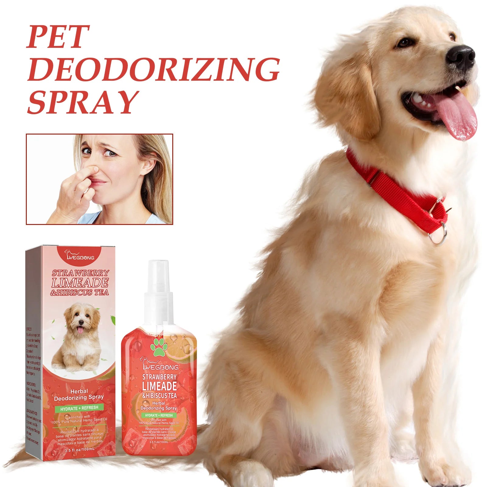 Yegbong 100ml Pet Deodorant Spray Dog Cat Bad Smell Remove Nourish Fur Lasting Fragrance Air Fresh Remove Pet Urine Odor Spray
