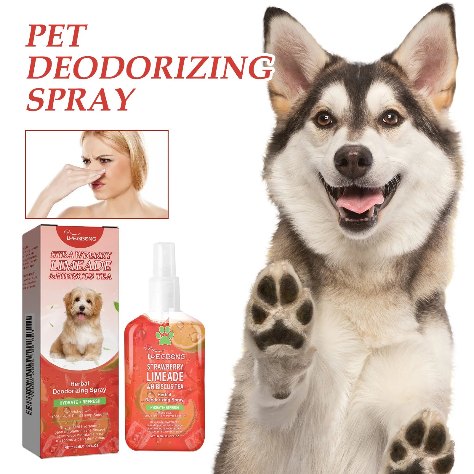 Yegbong 100ml Pet Deodorant Spray Dog Cat Bad Smell Remove Nourish Fur Lasting Fragrance Air Fresh Remove Pet Urine Odor Spray