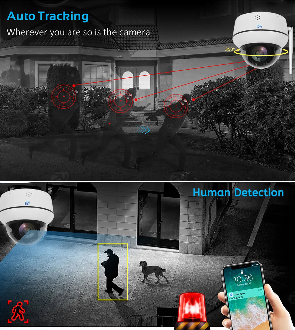 5MP Wifi Dome PTZ Camera 5X Optical Zoom IP Camera Humanoid Tracking Two-way Talk Wireless Home Security Surveillance Cameras