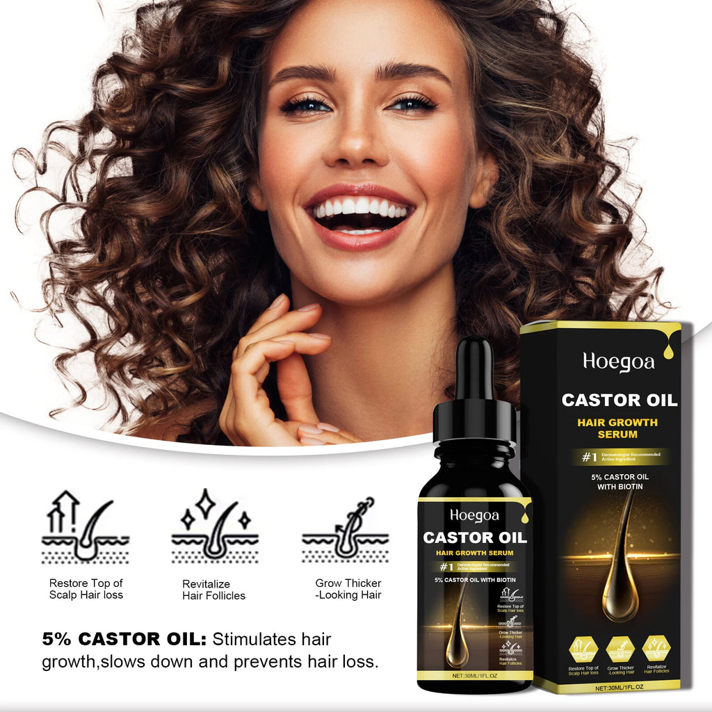 Hoegoa Castor Oil Hair Thickening Essential Oil – 30ml Nourishing Scalp & Growth Serum