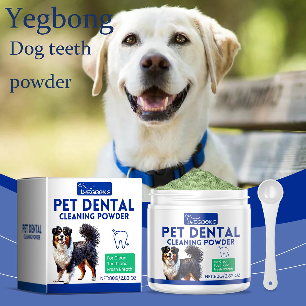 Yegbong Dog Teeth Cleaning Powder Gentle Remove Teeth Stains Prevent Tartar and Plaque Eliminate Bad Breath Pet Teeth Cleaner