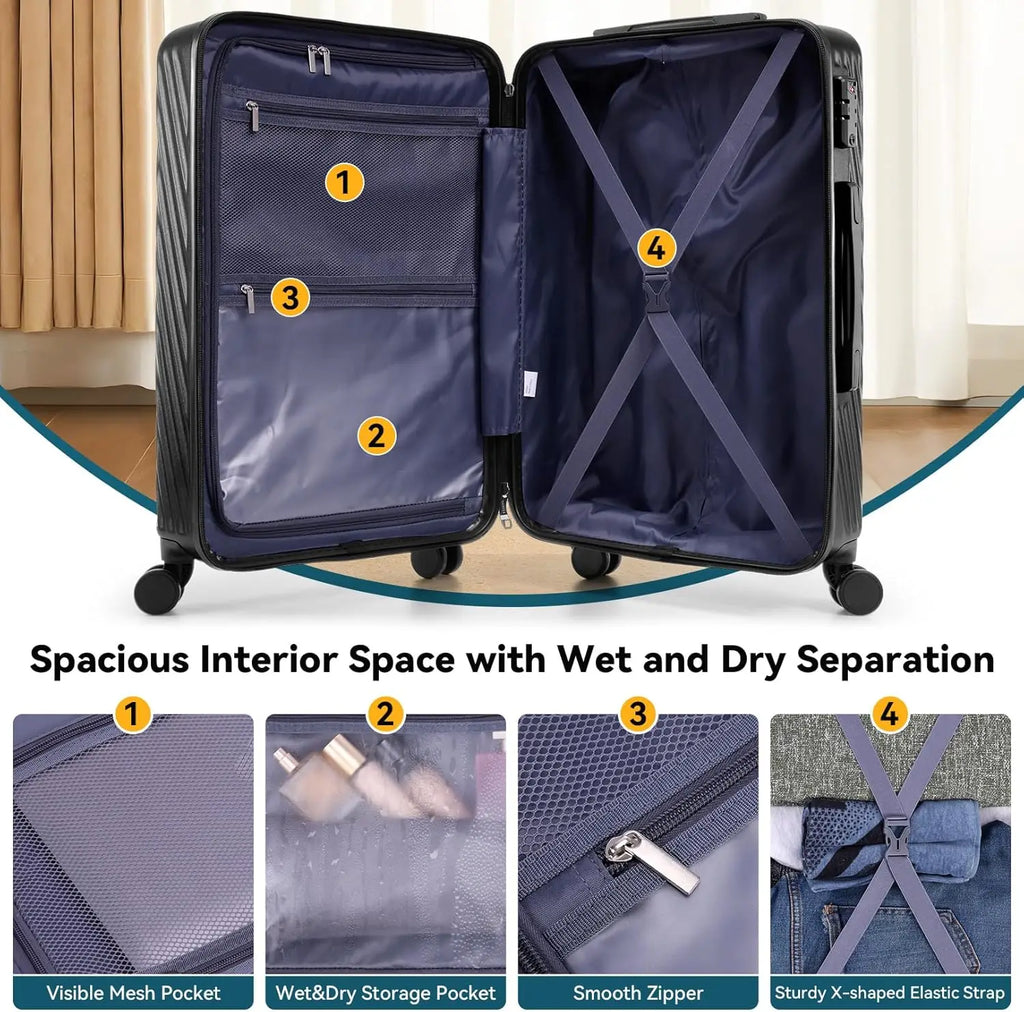 3 Piece Luggage Sets ABS Hardshell Suitcase With Spinner Wheels TSA Lock Travel Carry on Luggages For Women Men 20/24/28 Inch