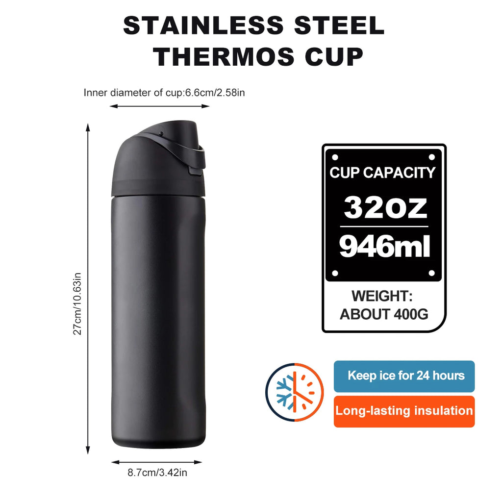 owalaa Avocado black Bottle, 32 oz, 945 ml, retains heat for over 24 h.