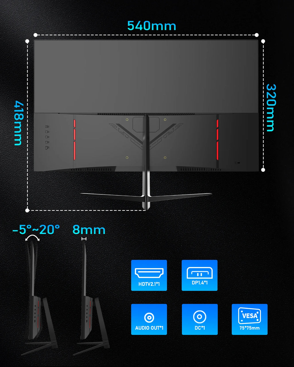 FYHXele 24" Fast IPS Gaming Monitor — FHD 1080p | 180Hz | 1ms | FreeSync / G-SYNC Compatible | HDR10