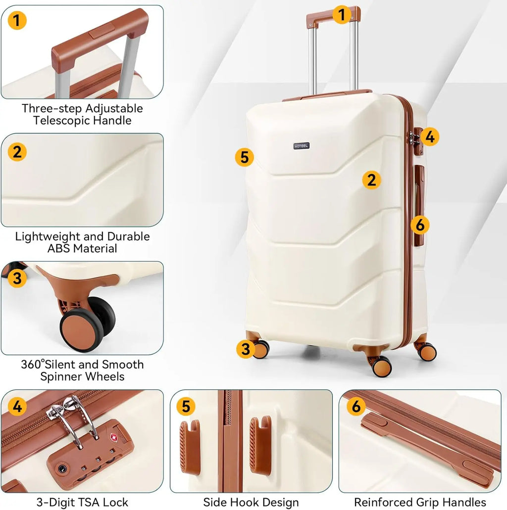 HOTEEL 3-Piece ABS Hardshell Luggage Set | Spinner Wheels, TSA Lock & Waterproof Organizer (20″/24″/28″)