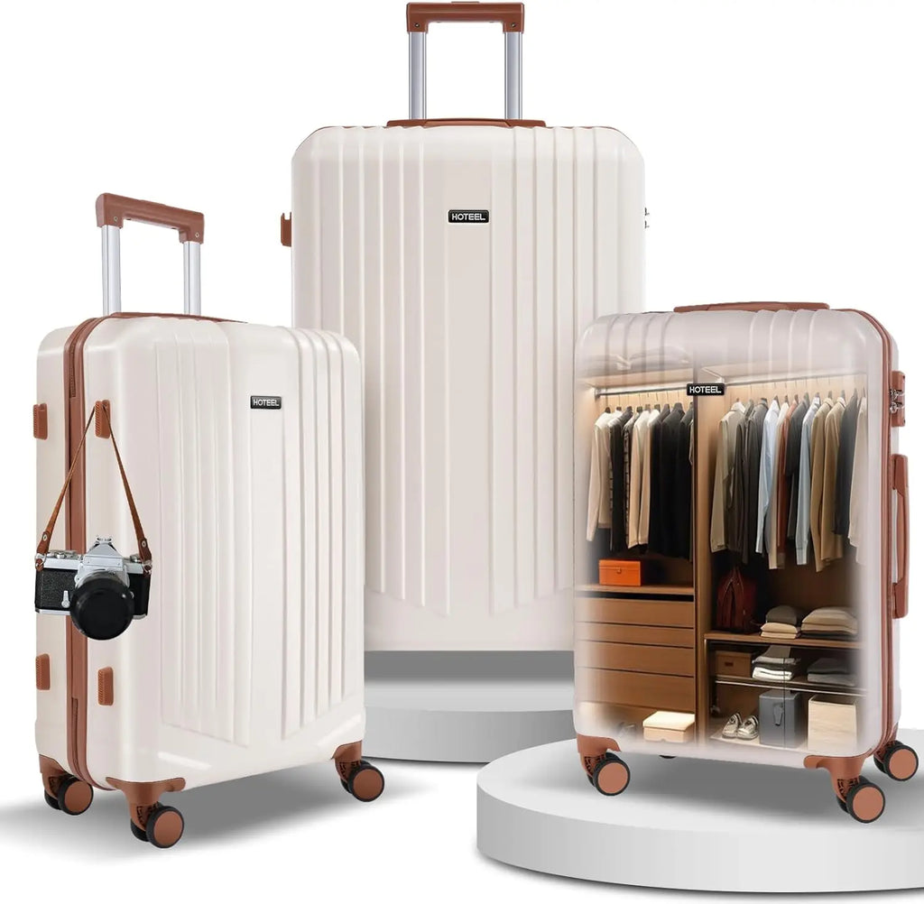 HOTEEL 3-Piece PC+ABS Hardshell Luggage Set | 360° Spinner Wheels, TSA Lock & Wet-Dry Organizer (20″/24″/28″)