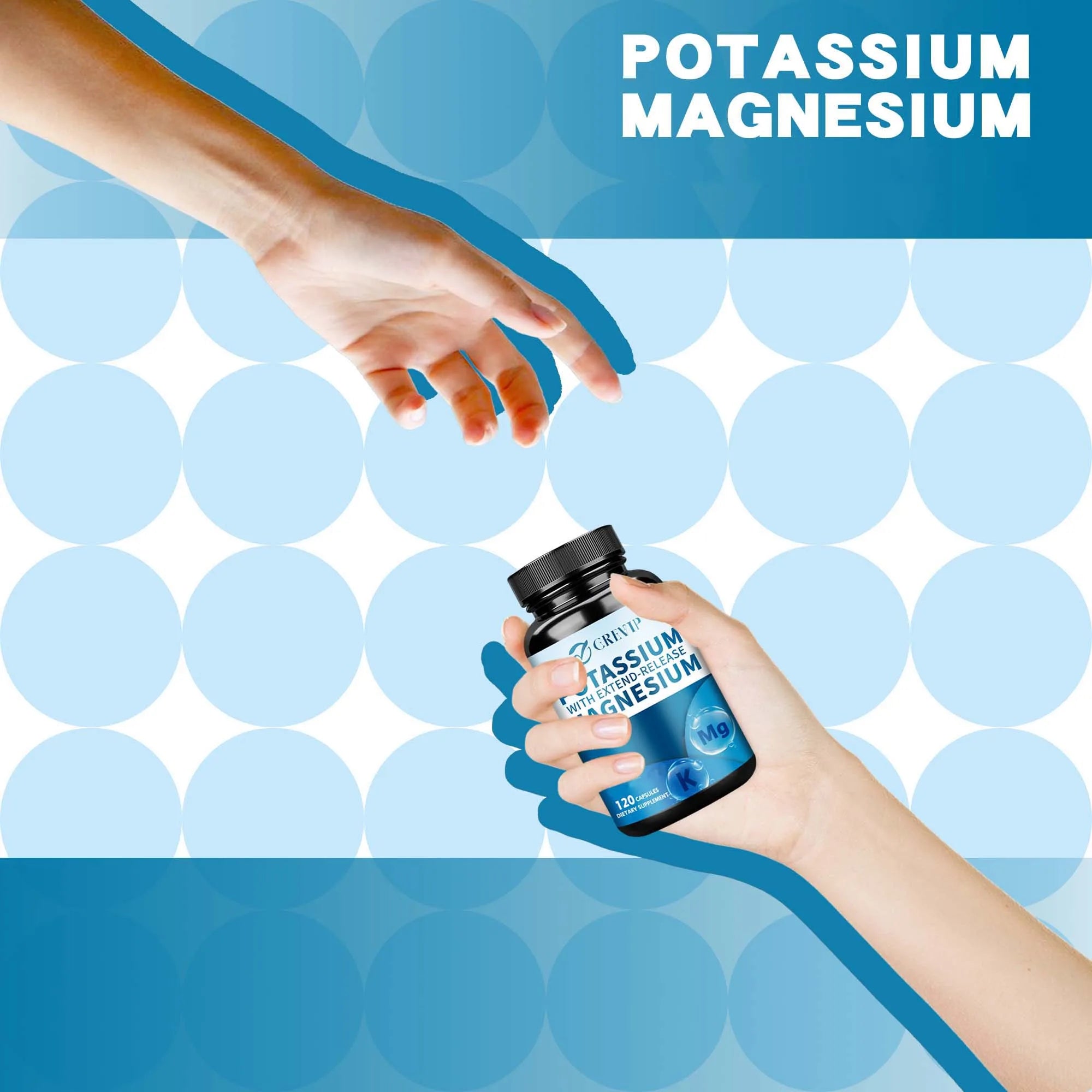 Potassium Magnesium - Support Bone Health, Muscle Spasms, Beauty, Improve Sleep Quality - 120 Capsules