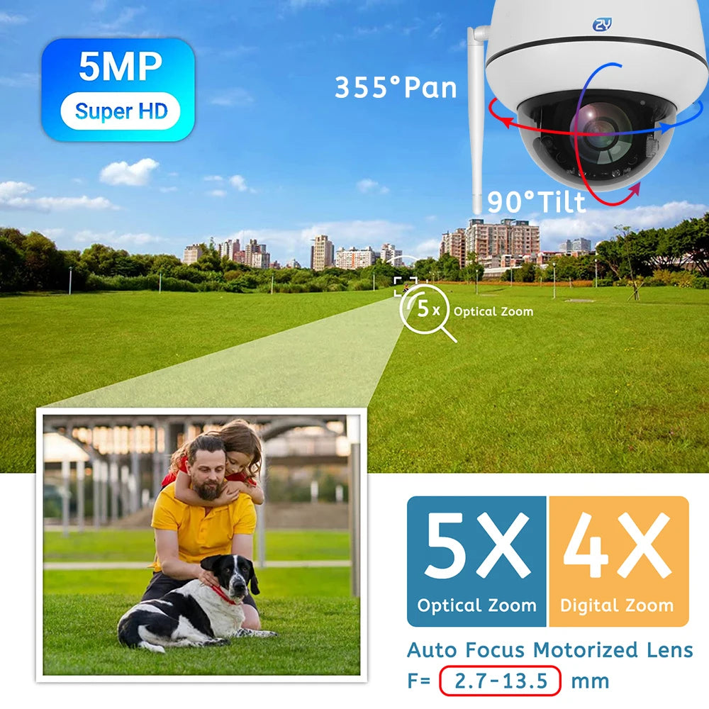 5MP Wifi Dome PTZ Camera 5X Optical Zoom IP Camera Humanoid Tracking Two-way Talk Wireless Home Security Surveillance Cameras