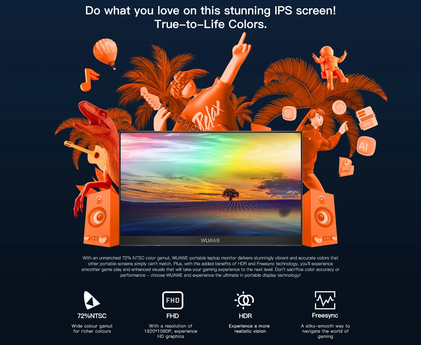 15.6" Portable Monitor — 1080p IPS | 72% NTSC / 100% sRGB | Dual USB-C + mini HDMI | Speakers