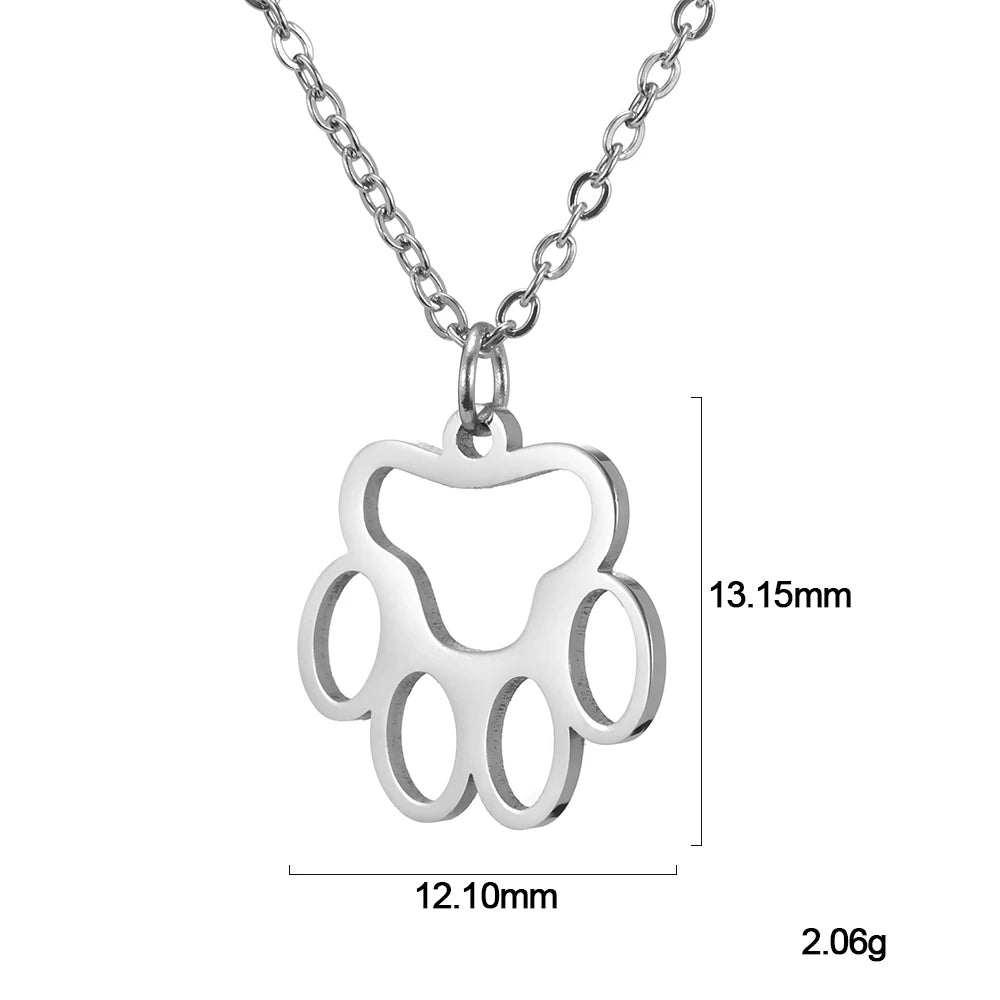 Cute Dog Paw Pendant Necklace | Stainless Steel Animal Footprint Chain for Women & Girls