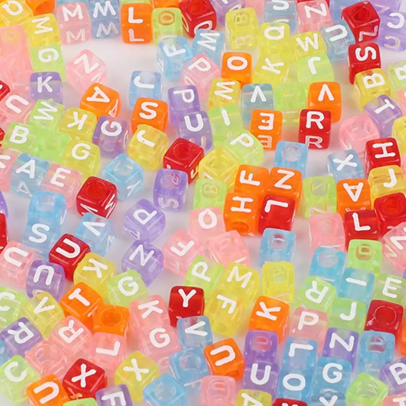 100pcs Mixed Letter Acrylic Beads | Square Alphabet Spacer Beads for DIY Jewelry