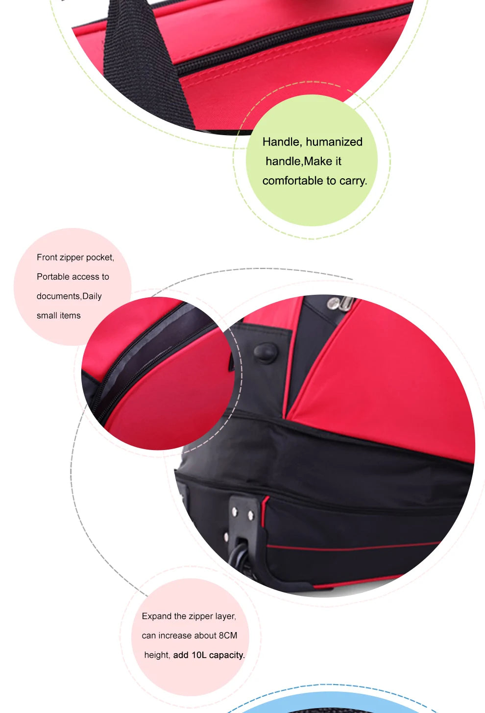 OIWAS Men Trolley Duffle Bag 56L Water-Repellent Foldable Rolling Suitcase Hand Luggage With Wheels Carry-On Bags Expansion Pack