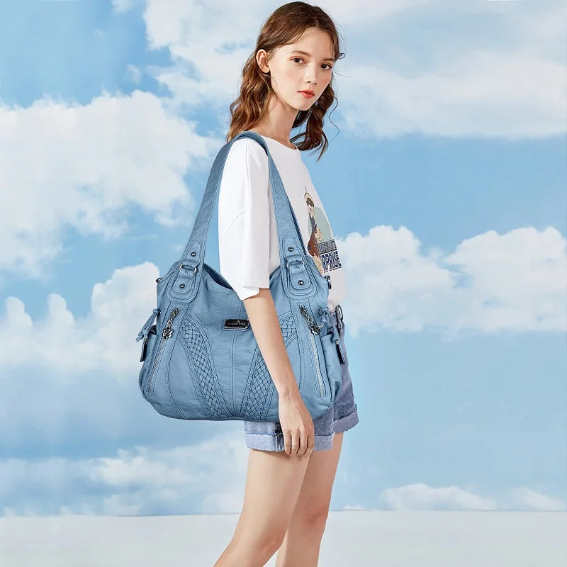 Angel kiss Women Handbags Satchel Top-handle Handbag 2023 PU Shoulder Bag Soft Dumpling Pack Multi-pockets Shoulder Purse Bags