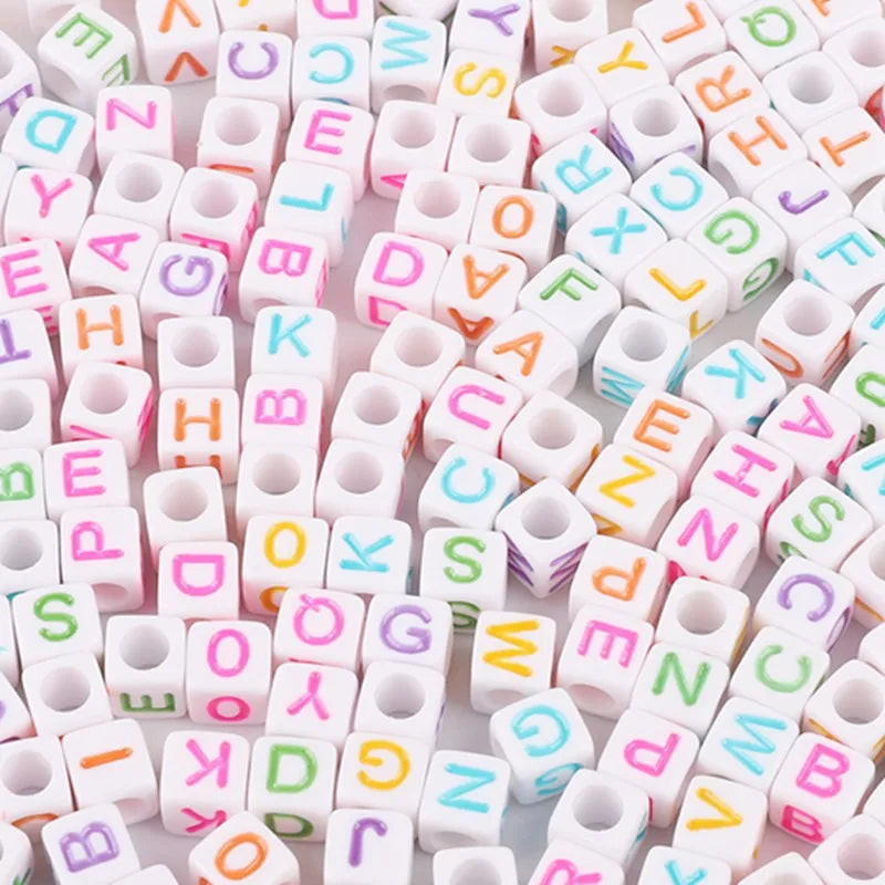 100pcs Mixed Letter Acrylic Beads | Square Alphabet Spacer Beads for DIY Jewelry