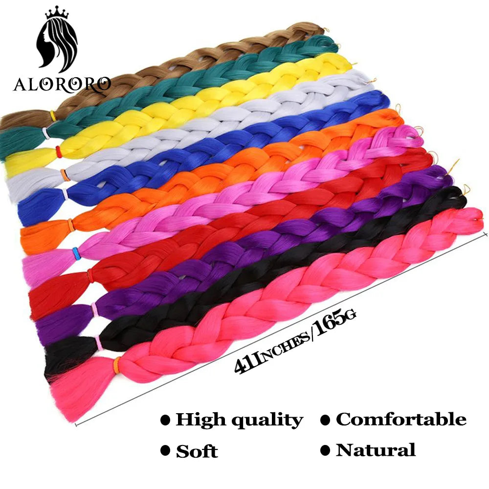 82 Inch Synthetic Braiding Hair Extensions Green Red Pink Yellow Crochet Jumbo Braids Hair Pure Color Box Twist Braids Wholesale