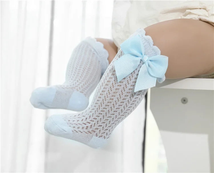 lawadka Baby Girl Socks Toddler Baby Bow Cotton Summer Mesh Baby Knee Socks Newborn Infant Non-slip Long Baby Boys Socks 0-2T