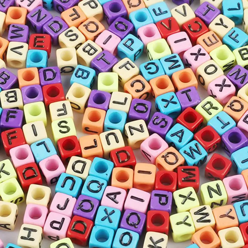 100pcs Mixed Letter Acrylic Beads | Square Alphabet Spacer Beads for DIY Jewelry