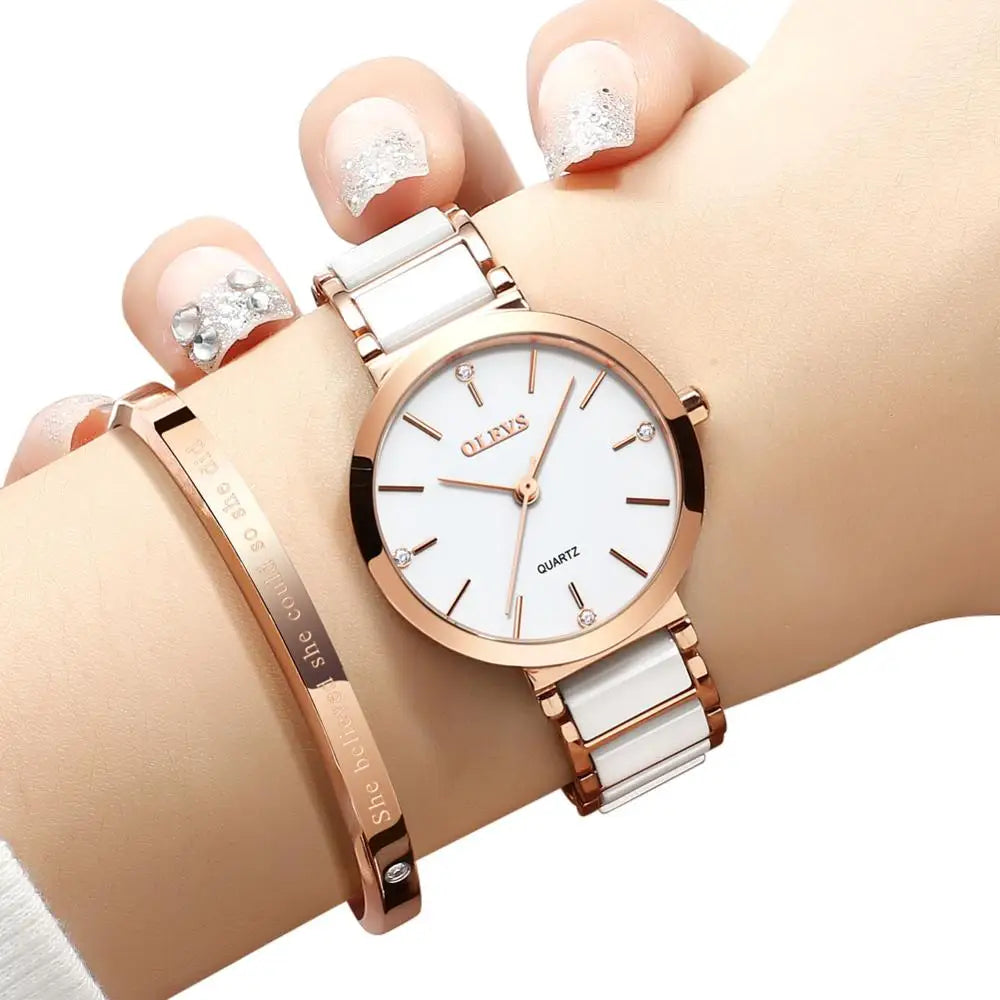 OLEVS New Fashion Ceramics Watchstrap Quartz Women Watch Waterproof Luxury Brand Watch For Women Date Clock Gift