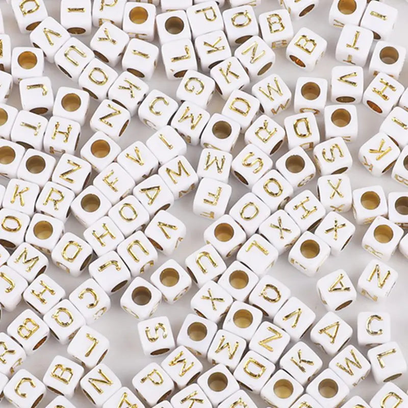 100pcs Mixed Letter Acrylic Beads | Square Alphabet Spacer Beads for DIY Jewelry