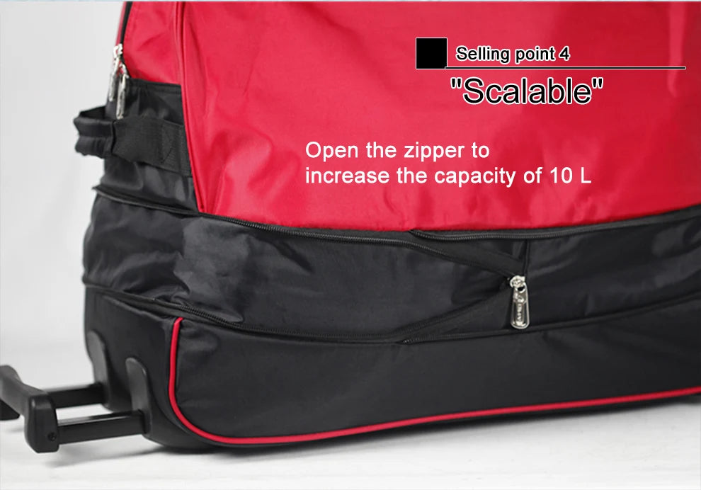 OIWAS Men Trolley Duffle Bag 56L Water-Repellent Foldable Rolling Suitcase Hand Luggage With Wheels Carry-On Bags Expansion Pack