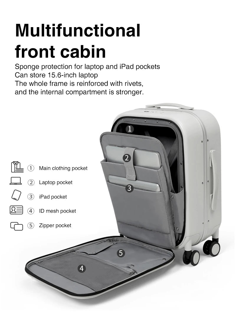 Mixi M9260 Aluminum-Frame PC Carry-On | Full-Front Quick Access, TSA Lock, 8 Spinner Wheels (18/20/24″)
