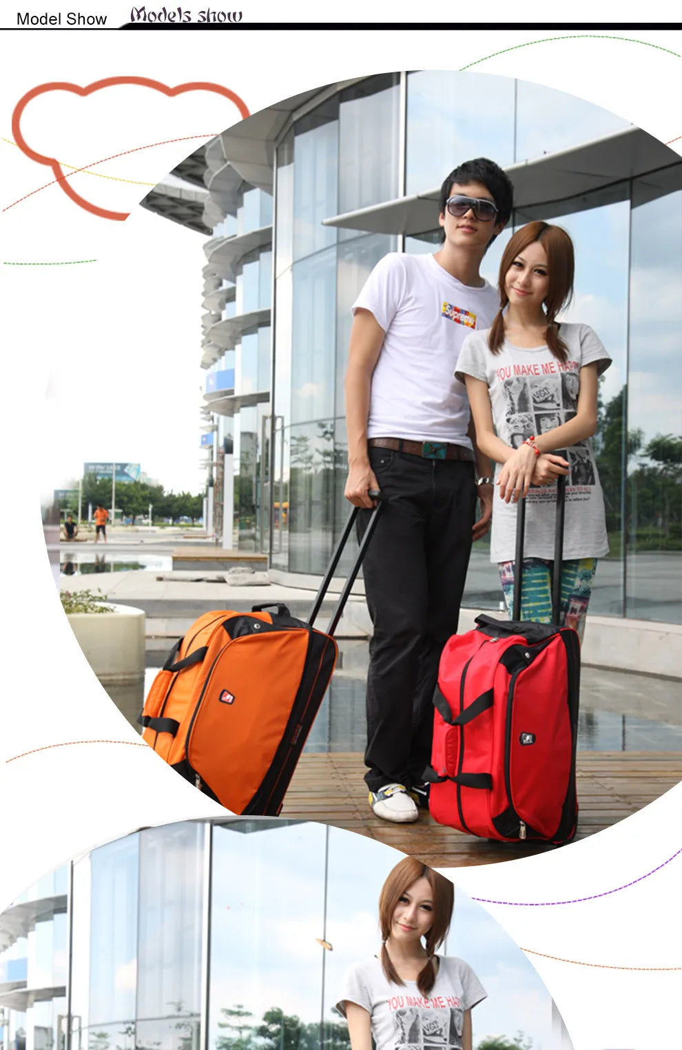 OIWAS Men Trolley Duffle Bag 56L Water-Repellent Foldable Rolling Suitcase Hand Luggage With Wheels Carry-On Bags Expansion Pack