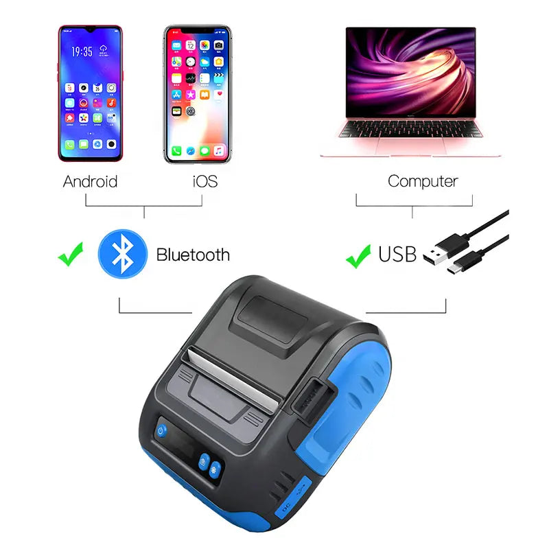 MHT-Portable 80mm One Printer Industrial Grade Mobile Bluetooth Thermal Label /Receipt Printer Imprimante d'etiquette Thermique