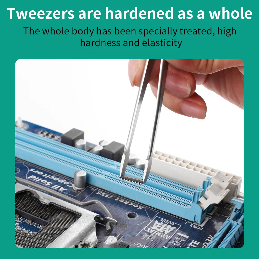 LUXIANZI Flat Stainless Steel Industrial Tweezers For Soldering Repair Electronic Tools Industrial Forceps Precision tweezer