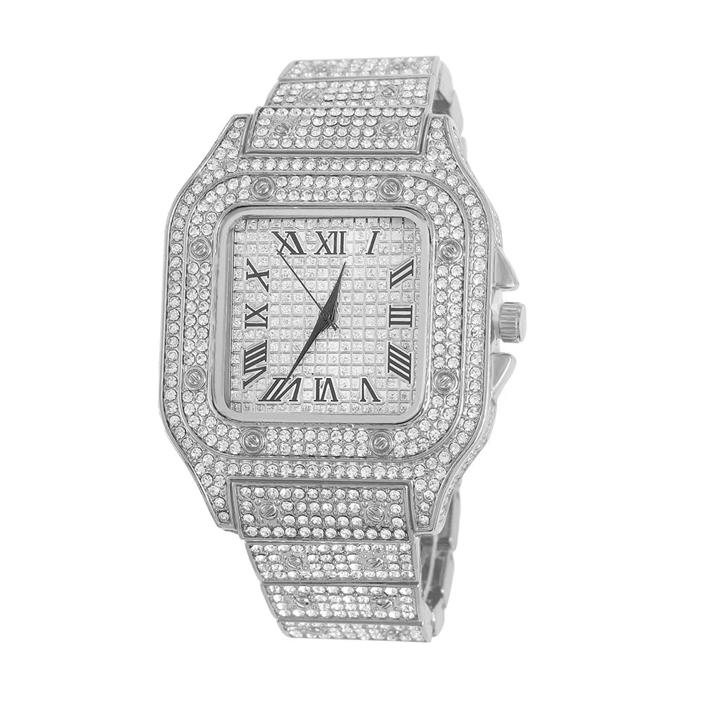 Women’s Full Iced-Out Watch Set | Green Dial Luxury Bling with Cuban & Tennis Chain Bracelets