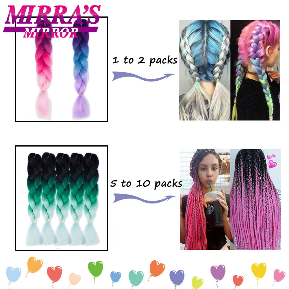 Synthetic Braiding Hair 24 Inch Kanekalon Braids Extensions Ombre Hair for Box Braid Crochet Jumbo Braiding Hair Pre Stretched