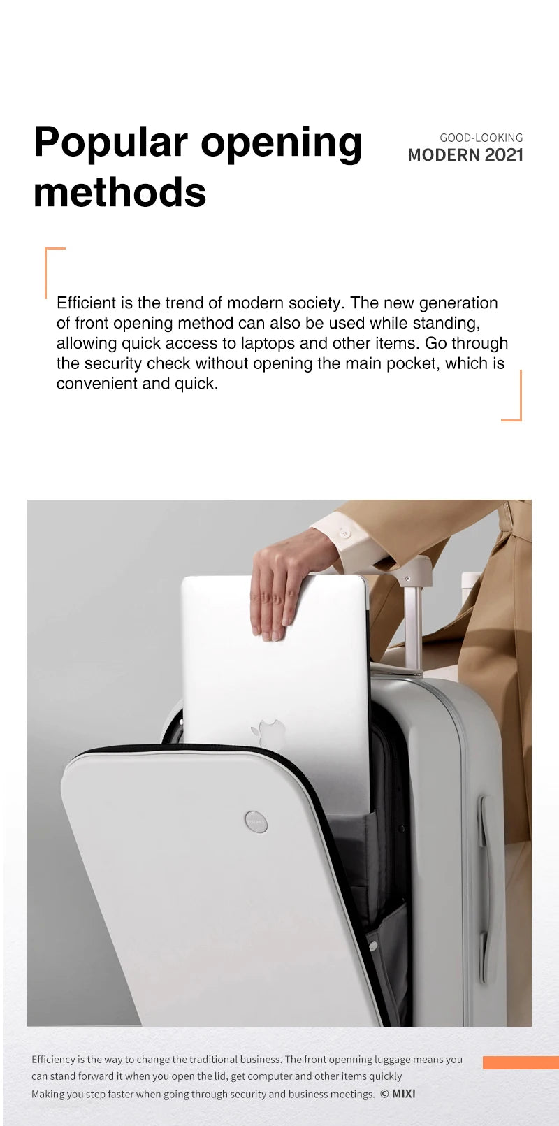 Mixi M9260 Aluminum-Frame PC Carry-On | Full-Front Quick Access, TSA Lock, 8 Spinner Wheels (18/20/24″)