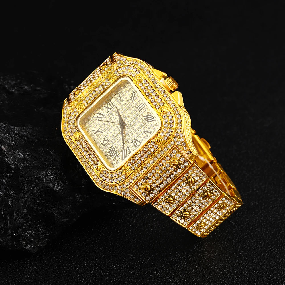 Women’s Full Iced-Out Watch Set | Green Dial Luxury Bling with Cuban & Tennis Chain Bracelets