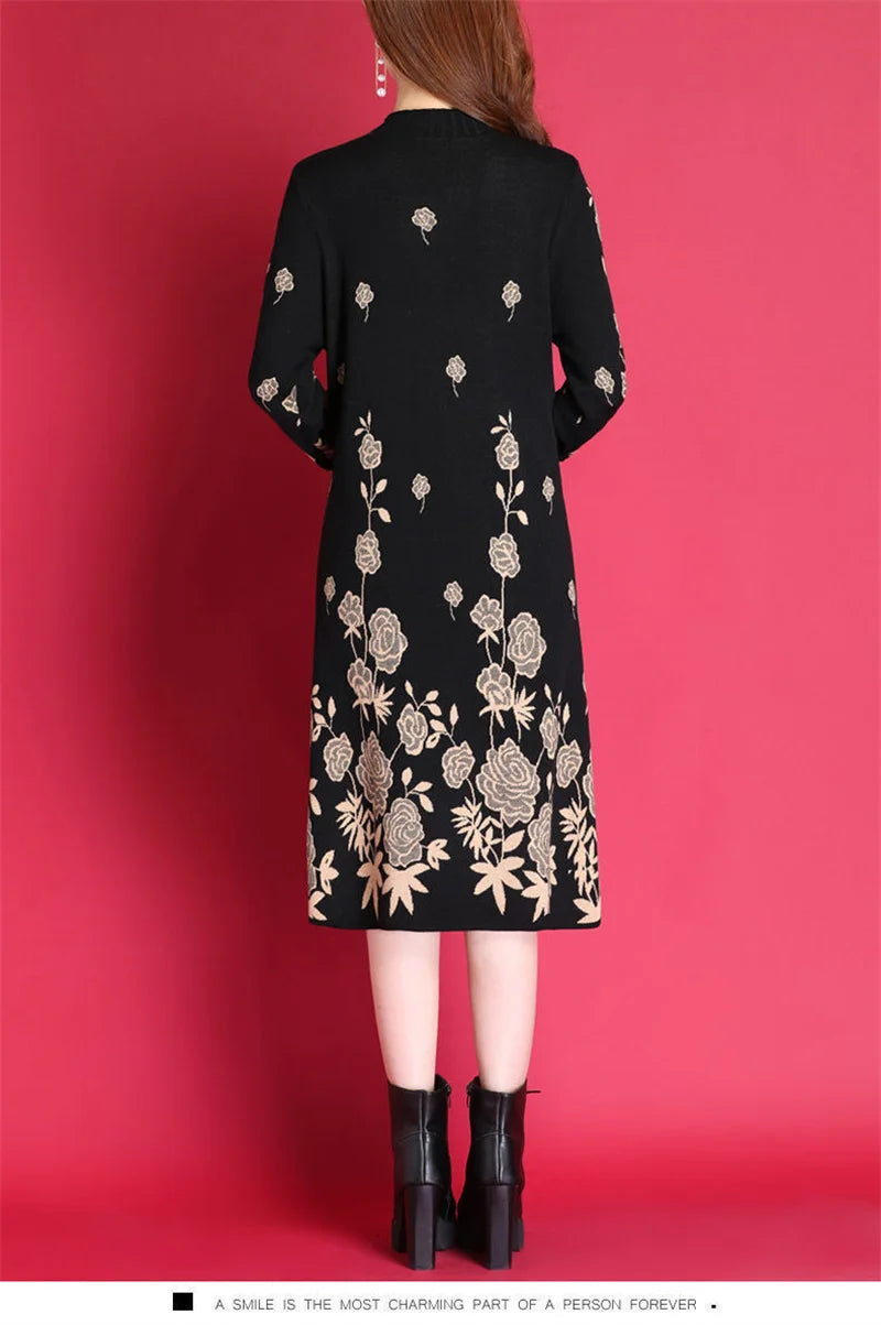 6XL Women Temperament Sweater Dress 2022 Middle-Aged Female Autumn Winter Thick Fat Warm Long Sweater Knit Dress Women pullover