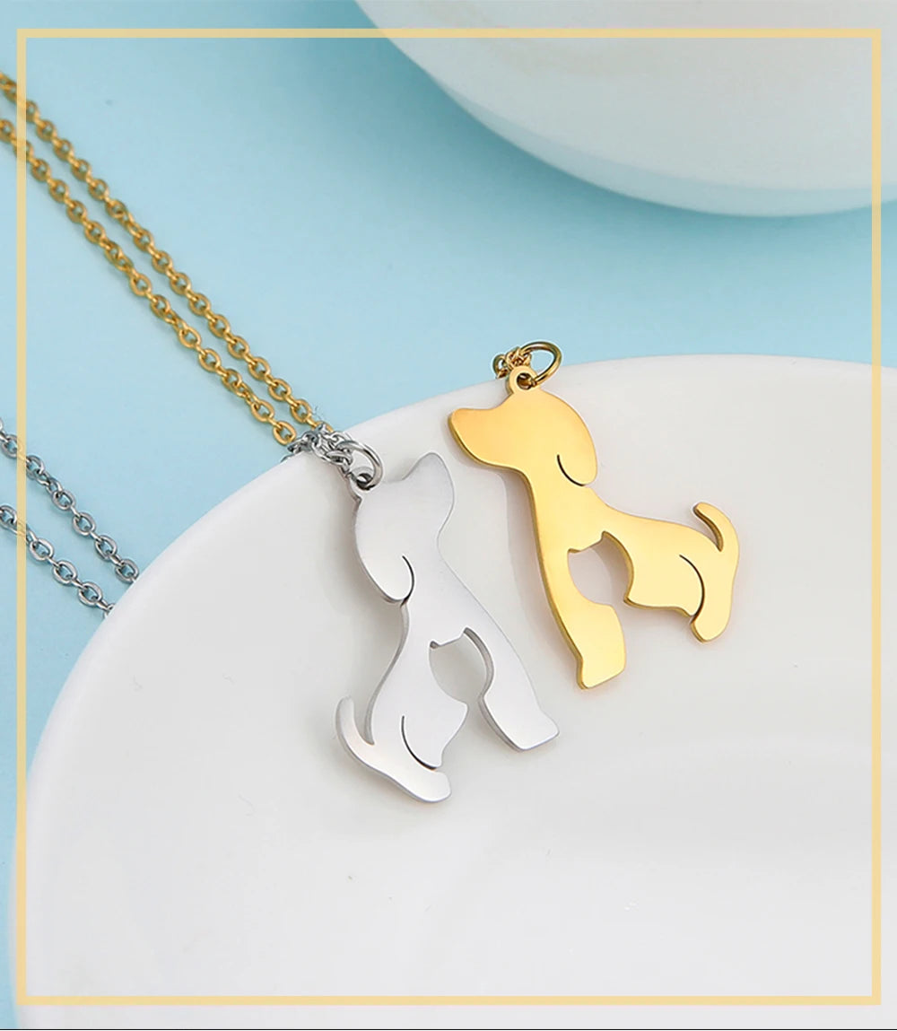 Skyrim Cat & Dog Pendant Necklace — Stainless Steel Animal Charm Jewelry