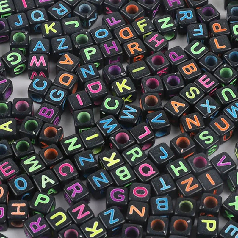 100pcs Mixed Letter Acrylic Beads | Square Alphabet Spacer Beads for DIY Jewelry