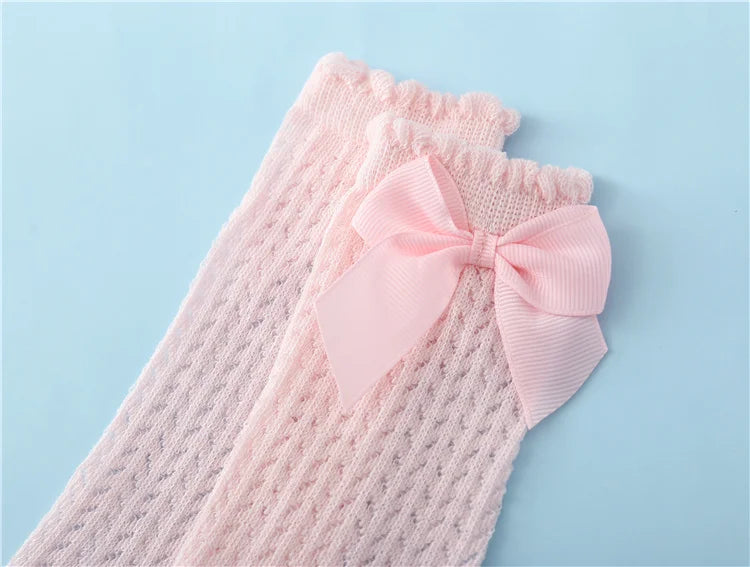 lawadka Baby Girl Socks Toddler Baby Bow Cotton Summer Mesh Baby Knee Socks Newborn Infant Non-slip Long Baby Boys Socks 0-2T