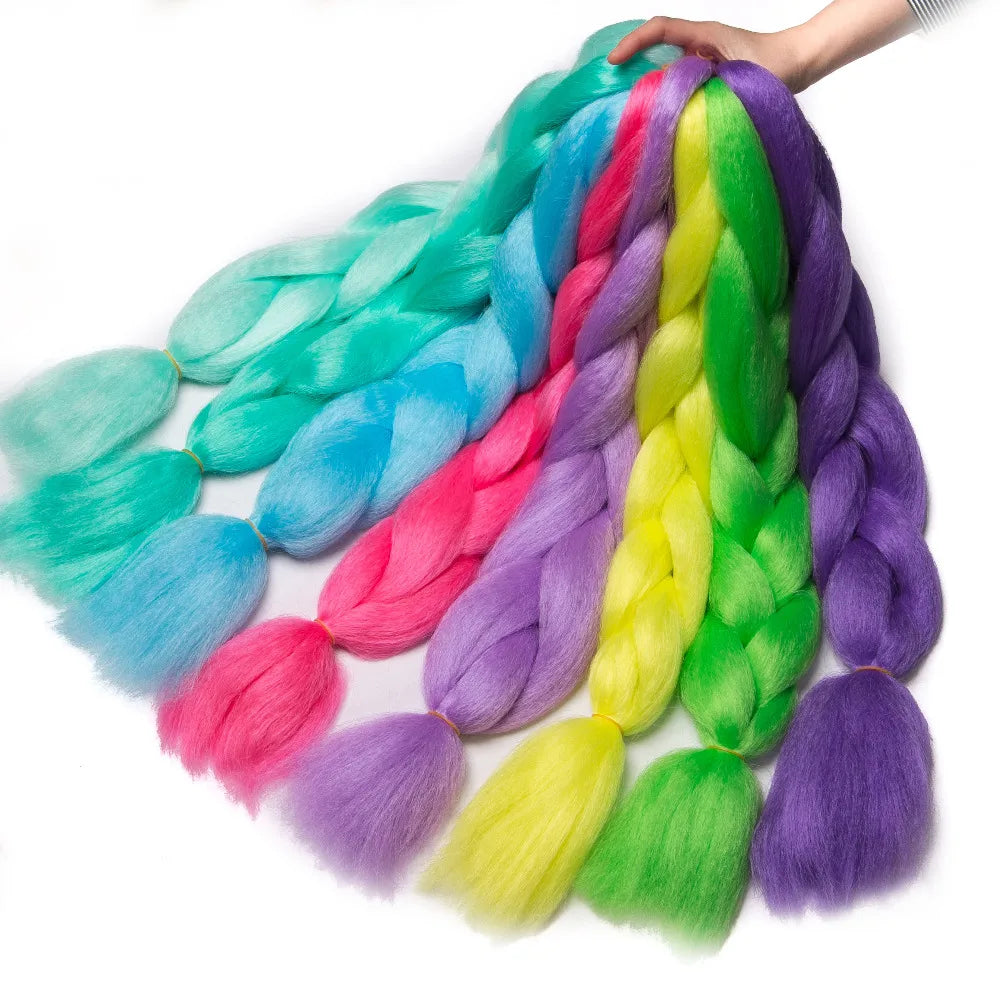 VERVES Ombre Jumbo Braids — 24" 100 g Two-Tone Synthetic Braiding Hair (Pink/Black/Blue)