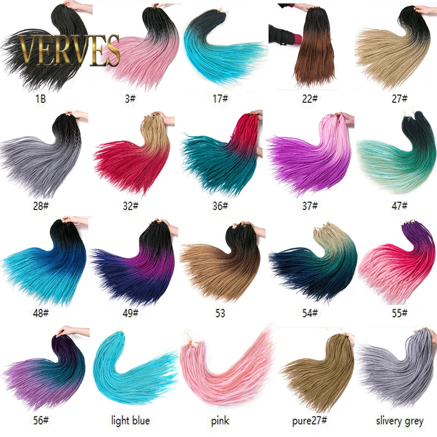 VERVES Crochet Braids Synthetic 24 inch Box Braid 22 Roots/Pcs Ombre Braiding Hair Extensions Heat Fiber Bulk Braid Pink,Black