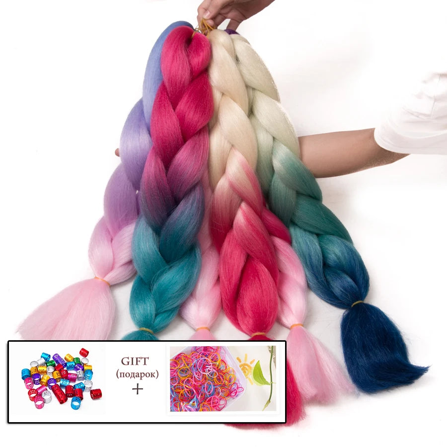 VERVES Ombre Jumbo Braids — 24" 100 g Two-Tone Synthetic Braiding Hair (Pink/Black/Blue)