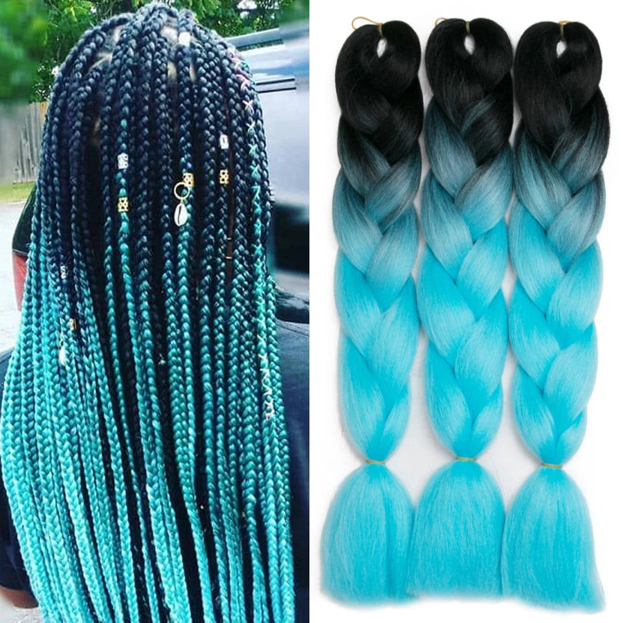 VERVES Ombre Jumbo Braids — 24" 100 g Two-Tone Synthetic Braiding Hair (Pink/Black/Blue)