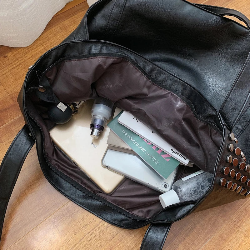 New Arrival Fashion Women's Korean Version Of The Artificial Leather Rivet Chain Foldable Shoulder Bag Messenger Bag Large