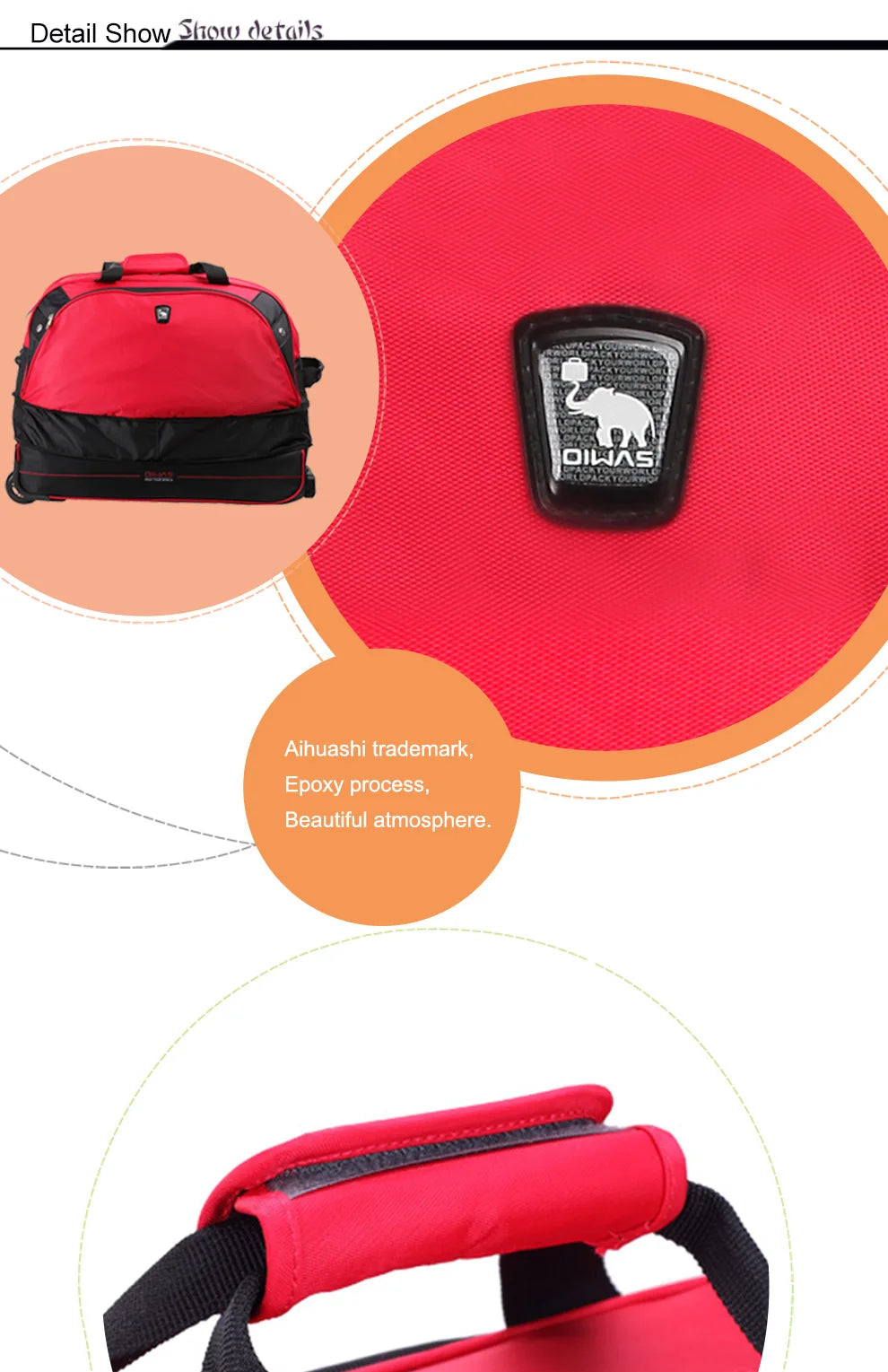 OIWAS Men Trolley Duffle Bag 56L Water-Repellent Foldable Rolling Suitcase Hand Luggage With Wheels Carry-On Bags Expansion Pack