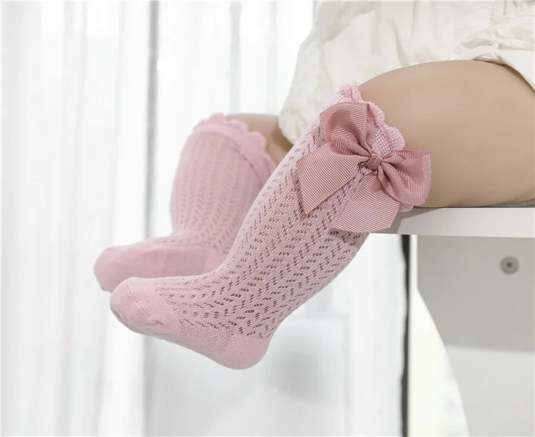 lawadka Baby Girl Socks Toddler Baby Bow Cotton Summer Mesh Baby Knee Socks Newborn Infant Non-slip Long Baby Boys Socks 0-2T