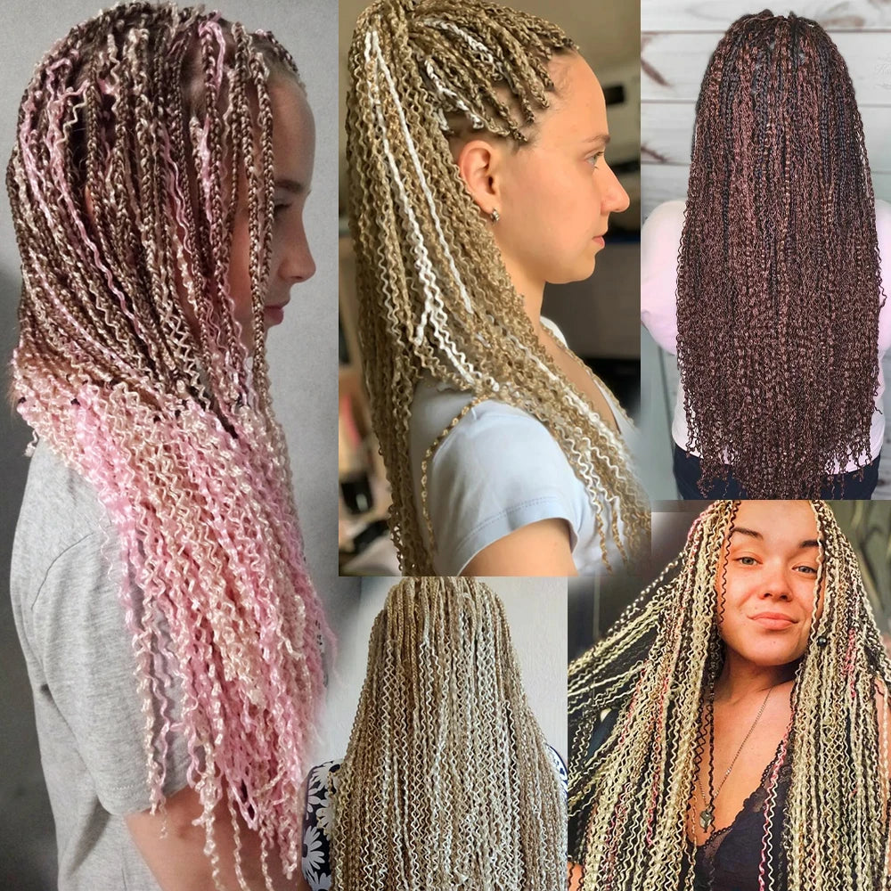 Synthetic Zizi Braids Crochet Box Braiding Hair Extensions White Black 28 Inch Long Curly Crochet Braiding Hair For Women 50g