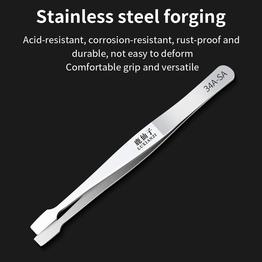 LUXIANZI Flat Stainless Steel Industrial Tweezers For Soldering Repair Electronic Tools Industrial Forceps Precision tweezer