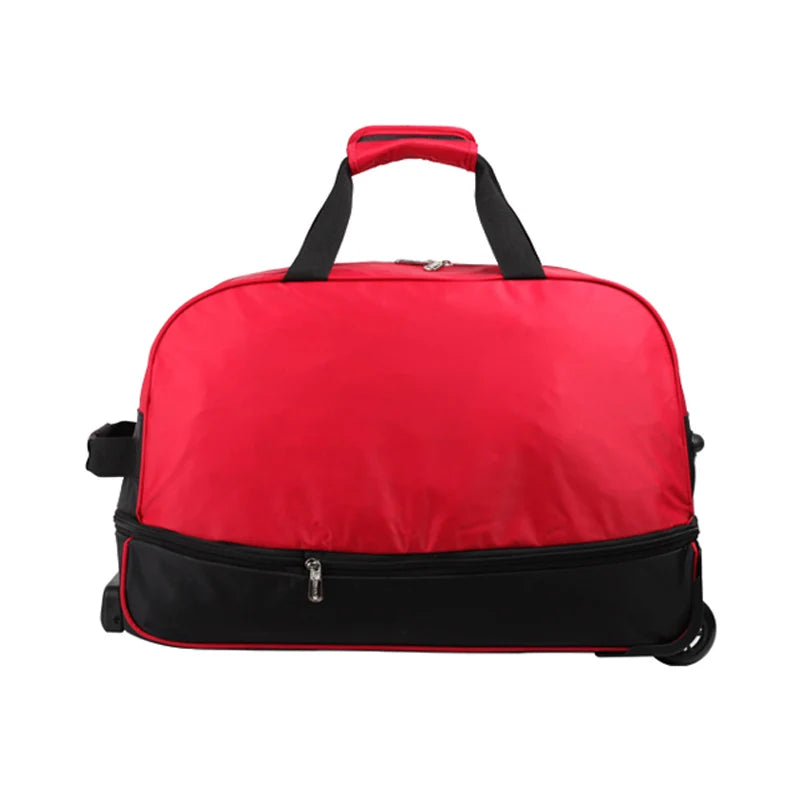 OIWAS Men Trolley Duffle Bag 56L Water-Repellent Foldable Rolling Suitcase Hand Luggage With Wheels Carry-On Bags Expansion Pack