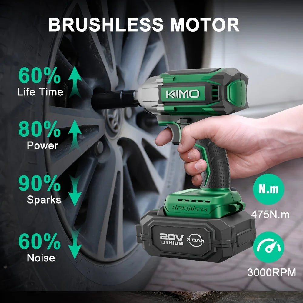 20V Heavy-Duty Brushless Cordless Impact Wrench Set  High Torque Heavy-Duty Industrial Wrench Car Tire Changing and Repair
