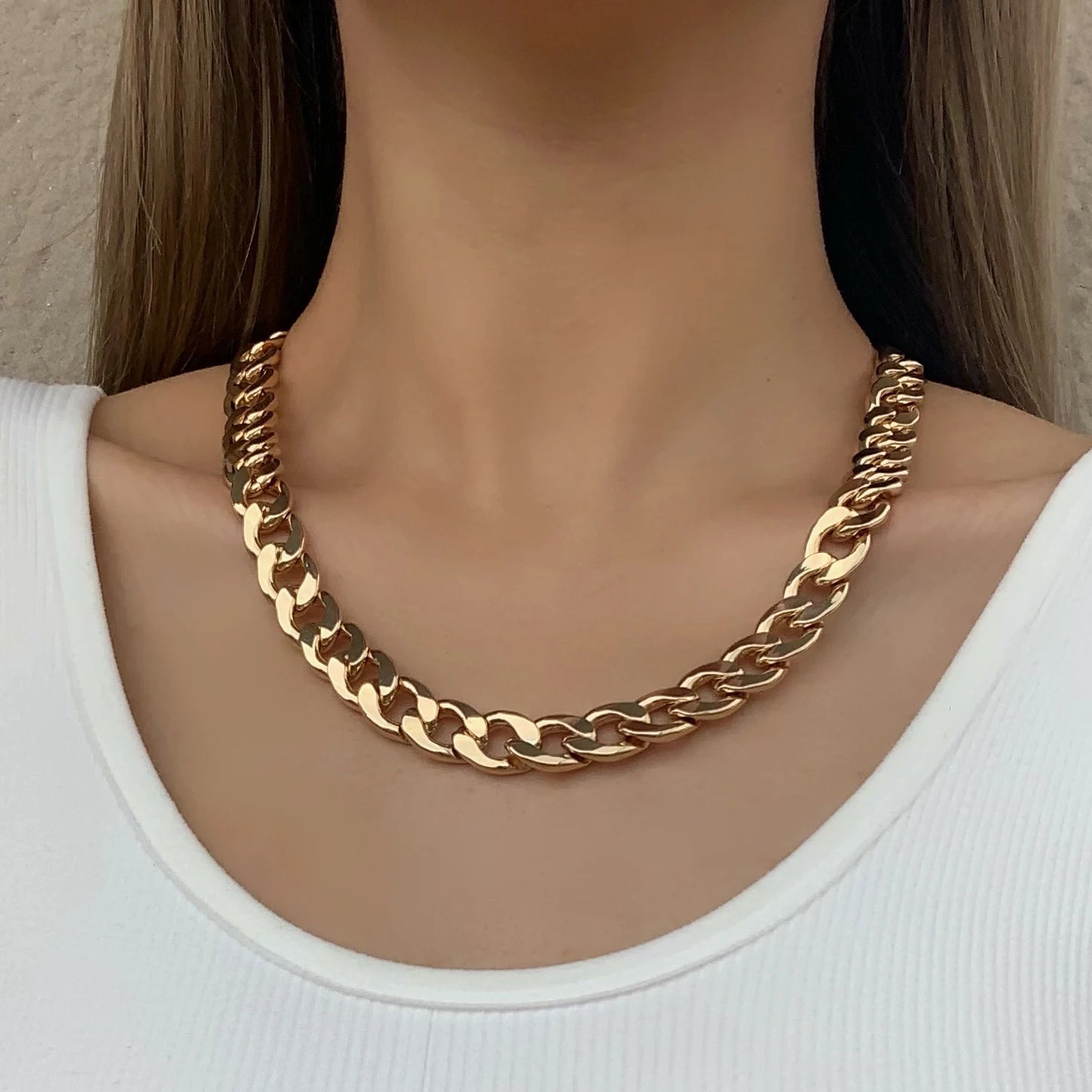 Punk Chunky Cuban Link Chain Necklace | Heavy Metal Gold Choker for Women & Men