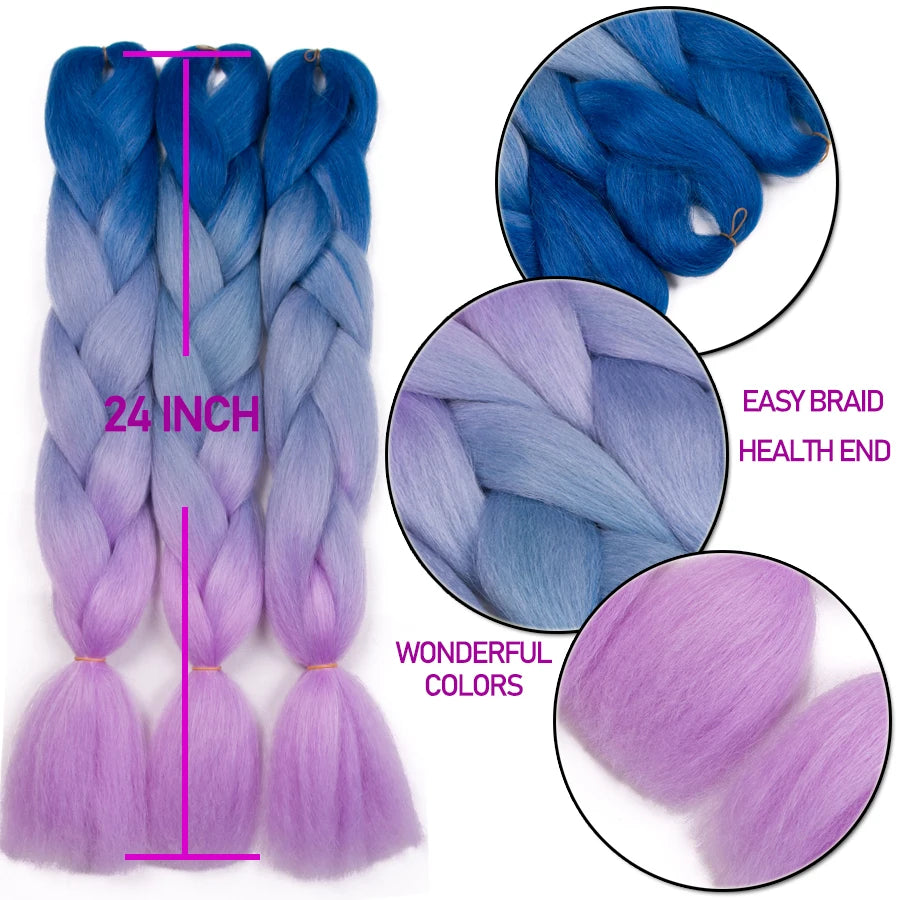 VERVES Ombre Jumbo Braids — 24" 100 g Two-Tone Synthetic Braiding Hair (Pink/Black/Blue)